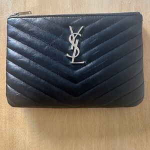 YSL Black Leather Quilted Clutch